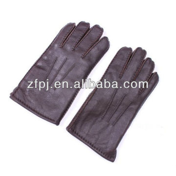 men fashion patent big hand Leather Gloves in brown